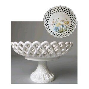 Victorian Challinor Taylor Milk Glass Compote Floral Lattice Compote 1884-1891